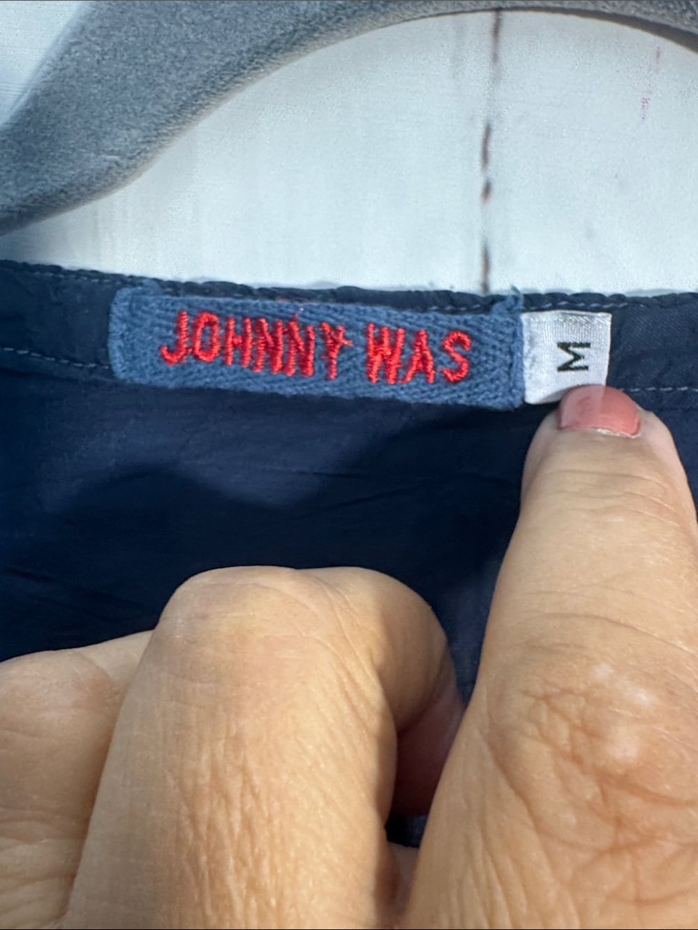 Johnny Was Navy Embroidered Peacock Button-Front Blouse - Picture 2 of 10